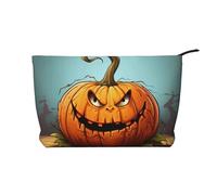WBQLSL Angry Pumpkin Images Trousse de maquillage en velours côtelé - Sac de rangement de voyage, peut contenir du rouge à lèvres, de la poudre et d'autres produits cosmétiques, noir, taille unique