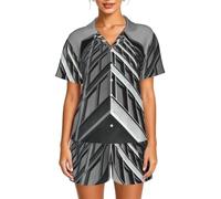 WBQLSL Architecture Roof Ensemble de pyjama à manches courtes pour femme - Ensemble de pyjama avec col boutonné et taille élastique, Noir , M-6XL