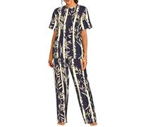 WBQLSL Bamboo Leaf Shadow Print Pyjama à manches courtes pour femme - Vêtement d'été décontracté léger, Noir , XL