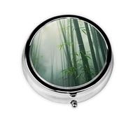 WBQLSL Bamboo Woodland Mini boîte à pharmacie avec trois compartiments, petite boîte à médicaments ronde, portable