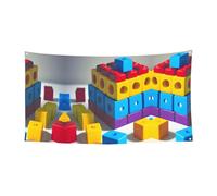 WBQLSL Bannière de fête d'anniversaire imprimée avec blocs de construction colorés - Convient pour la décoration murale de fond de fête de vacances