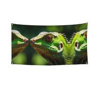 WBQLSL Bannière de fête d'anniversaire imprimée caméléon aux yeux rouges - Convient pour la décoration murale de fond de vacances