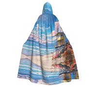 WBQLSL Beach Architecture Halloween cape bal masqué cape à capuche rave costume de fête (longueur 147 cm/hauteur de capuche 38 cm)