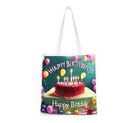 WBQLSL Beau sac à provisions « Happy Birthday », sac fourre-tout unisexe en toile légère, adapté pour le shopping, la promotion d'événements, les voyages, le travail, sac fourre-tout réutilisable