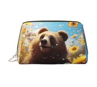 WBQLSL Belle trousse de maquillage en cuir avec méduses pour transporter des produits cosmétiques avec vous, Ours regardant les fleurs, Taille unique