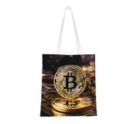 WBQLSL Bitcoin Sac à provisions unisexe en toile légère, convient pour le shopping, la promotion d'événements, les voyages, le travail, sac fourre-tout réutilisable, noir, taille unique