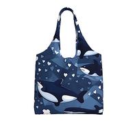 WBQLSL Blue Killer Whale Sac en toile imprimée pour sac à provisions, sac tendance pour femme, noir, taille unique