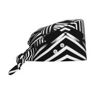 WBQLSL Bonnet de travail avec lignes géométriques noires et blanches - Sangle réglable et boutons de masque - Unisexe - Pour infirmière, chef, spa et douche
