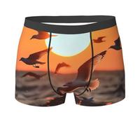 WBQLSL Boxer imprimé Sunset and Seagulls pour homme - Séchage rapide, respirant et confortable pour un usage quotidien, noir, Medium