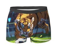 WBQLSL Boxer imprimé tigre jouant au football pour homme - Séchage rapide, respirant et confortable pour un usage quotidien, noir, Small