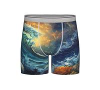 WBQLSL Boxer imprimé vague pour homme - fraîcheur et confort tout au long de la journée, taille longue (S-2XL), gris clair, S