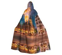 WBQLSL Cape à capuche rouge vif avec imprimé de rue - Costume de fête de vacances/carnaval pour adultes et enfants