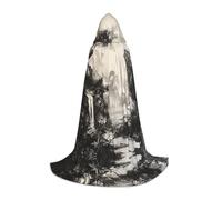 WBQLSL Cape de cosplay à capuche | Imprimé paysage d'encre Taille M - Accessoire de costume de scène de jeu de rôle