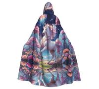 WBQLSL Cape de cosplay pour adulte, robe de sorcière à motif licorne rose, cape à capuche pour homme et femme, pour Halloween, bal de fin d'année, fête
