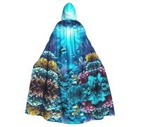 WBQLSL Cape d'Halloween imprimée sous marine Coral Rays - Cape à capuche pour bal masqué - Convient pour les fêtes à thème