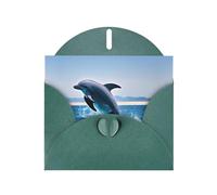 WBQLSL Cartes de vacances vert foncé avec dauphins sautant - Parfaites pour les anniversaires, les mariages et les cartes de Noël