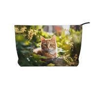 WBQLSL Cat in the Garden Trousse à maquillage en velours côtelé Sac de rangement de voyage peut contenir du rouge à lèvres, de la poudre et d'autres produits cosmétiques, noir, taille unique