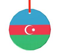 WBQLSL Ce pendentif rond en verre avec motif drapeau de l'Azerbaïdjan est parfait comme décoration de sapin de Noël, d'anniversaire ou cadeau d'anniversaire.