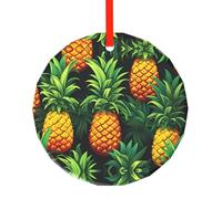 WBQLSL Ce pendentif rond en verre imprimé ananas frais est parfait comme décoration de sapin de Noël, d'anniversaire ou cadeau d'anniversaire.