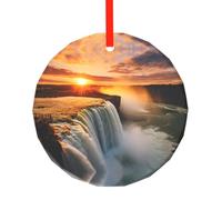 WBQLSL Ce pendentif rond en verre imprimé cascades est parfait comme décoration de sapin de Noël, d'anniversaire ou cadeau d'anniversaire.