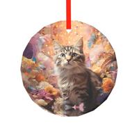 WBQLSL Ce pendentif rond en verre imprimé chat énergique est parfait pour Noël, Halloween et d'autres décorations de vacances.