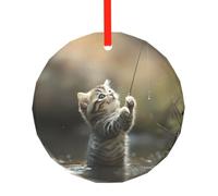 WBQLSL Ce pendentif rond en verre imprimé chat pêche est parfait pour Noël, Halloween et autres décorations de vacances.