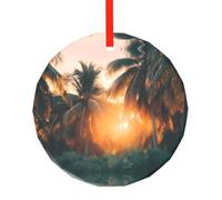 WBQLSL Ce pendentif rond en verre imprimé de nombreux palmiers est parfait comme décoration de sapin de Noël, d'anniversaire ou cadeau d'anniversaire.