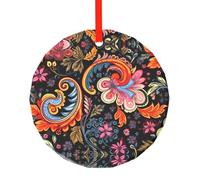 WBQLSL Ce pendentif rond en verre imprimé de plantes colorées est parfait pour Noël, Halloween et d'autres décorations de vacances.