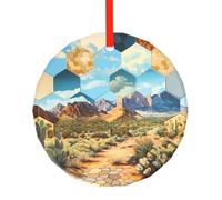 WBQLSL Ce pendentif rond en verre imprimé hexagonal du désert est parfait pour Noël, Halloween et d'autres décorations de vacances.