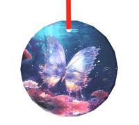 WBQLSL Ce pendentif rond en verre imprimé papillons colorés est parfait pour Noël, Halloween et d'autres décorations de vacances.