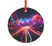 WBQLSL Ce pendentif rond en verre imprimé Routes colorées est parfait pour Noël, Halloween et d'autres décorations de vacances.