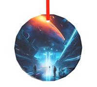 WBQLSL Ce pendentif rond en verre imprimé Science Fiction Future est parfait pour Noël, Halloween et d'autres décorations de vacances.