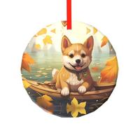WBQLSL Ce pendentif rond en verre imprimé Shiba Inu à bord est parfait pour Noël, Halloween et autres décorations de vacances.