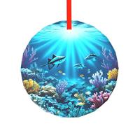 WBQLSL Ce pendentif rond en verre imprimé sous-marin Coral Rays est parfait pour Noël, Halloween et d'autres décorations de vacances.
