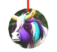 WBQLSL Ce pendentif rond en verre imprimé tête de vache colorée est parfait pour Noël, Halloween et d'autres décorations de vacances.