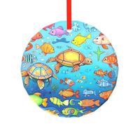 WBQLSL Ce pendentif rond en verre imprimé tortue et poisson est parfait pour Noël, Halloween et d'autres décorations de vacances.