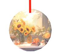 WBQLSL Ce pendentif rond en verre imprimé tournesols sous le rebord de la fenêtre est parfait pour Noël, Halloween et d'autres décorations de vacances.