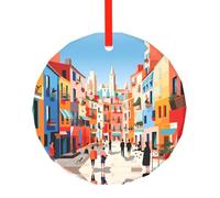 WBQLSL Ce pendentif rond en verre imprimé villes denses est parfait pour Noël, Halloween et d'autres décorations de vacances.