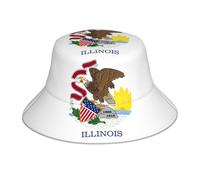 WBQLSL Chapeau bob imprimé drapeau de l'État de l'Illinois - Chapeau de plage pliable double face adapté pour le cyclisme, la randonnée et les voyages - Noir