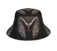 WBQLSL Chapeau cloche imprimé ailes d'ange pliable double face chapeau de plage adapté pour le cyclisme, la randonnée et les voyages Noir