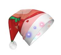 WBQLSL Chapeau de Noël illuminé à trois étapes en forme de fraise de dessin animé, chapeau de Noël unisexe éclairé par LED pour le Nouvel An, cadeau de fête de Noël