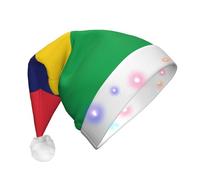 WBQLSL Chapeau de Noël lumineux à trois étapes avec drapeau de l'île Maurice pour adulte, unisexe, chapeau de Noël éclairé par LED, cadeau de fête de Nouvel An