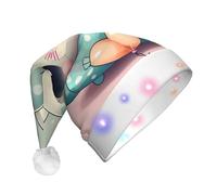 WBQLSL Chapeau de Noël lumineux à trois étapes en forme de lapin rose pour adulte, chapeau de Noël unisexe avec éclairage LED, cadeau de fête de Nouvel An