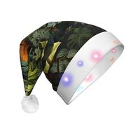 WBQLSL Chapeau de Noël lumineux à trois étapes pour adulte - Motif feuilles de palmier tropicales - Unisexe - Nouvel An - Avec LED - Cadeau de fête de Noël