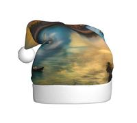 WBQLSL Chapeau de Noël pour adulte, motif coucher de soleil à Barcelone, chapeau de Noël en peluche de 40 cm de haut, chapeau décoratif unisexe, chapeau de Père Noël, Halloween, fête