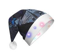 WBQLSL Chapeau de Noël unisexe pour adulte - Cadeau de fête de Noël - Cabine du futur - Chapeau de Père Noël en peluche avec lumière LED