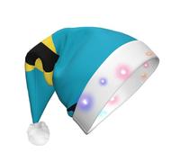 WBQLSL Chapeau de Noël unisexe pour adulte - Cadeau de fête de Noël - Drapeau des Bahamas - Chapeau de Père Noël en peluche avec lumière LED