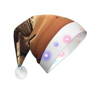 WBQLSL Chapeau de Noël unisexe pour adulte - Cadeau de fête de Noël - Rêver des pyramides de Khufu - Chapeau de Père Noël en peluche avec lumière LED