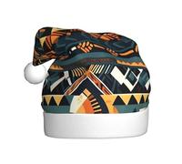 WBQLSL Chapeau de Père Noël unisexe en peluche, 40 cm de haut, chapeau de Père Noël, Nouvel An, texture ethnique tribale africaine, chapeau de Père Noël universel pour adulte