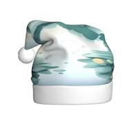 WBQLSL Chapeau de Père Noël unisexe en peluche de 40 cm de haut, chapeau de Père Noël, Nouvel An, motif feuilles tombées sur un lac tranquille, chapeau de Père Noël universel pour adulte